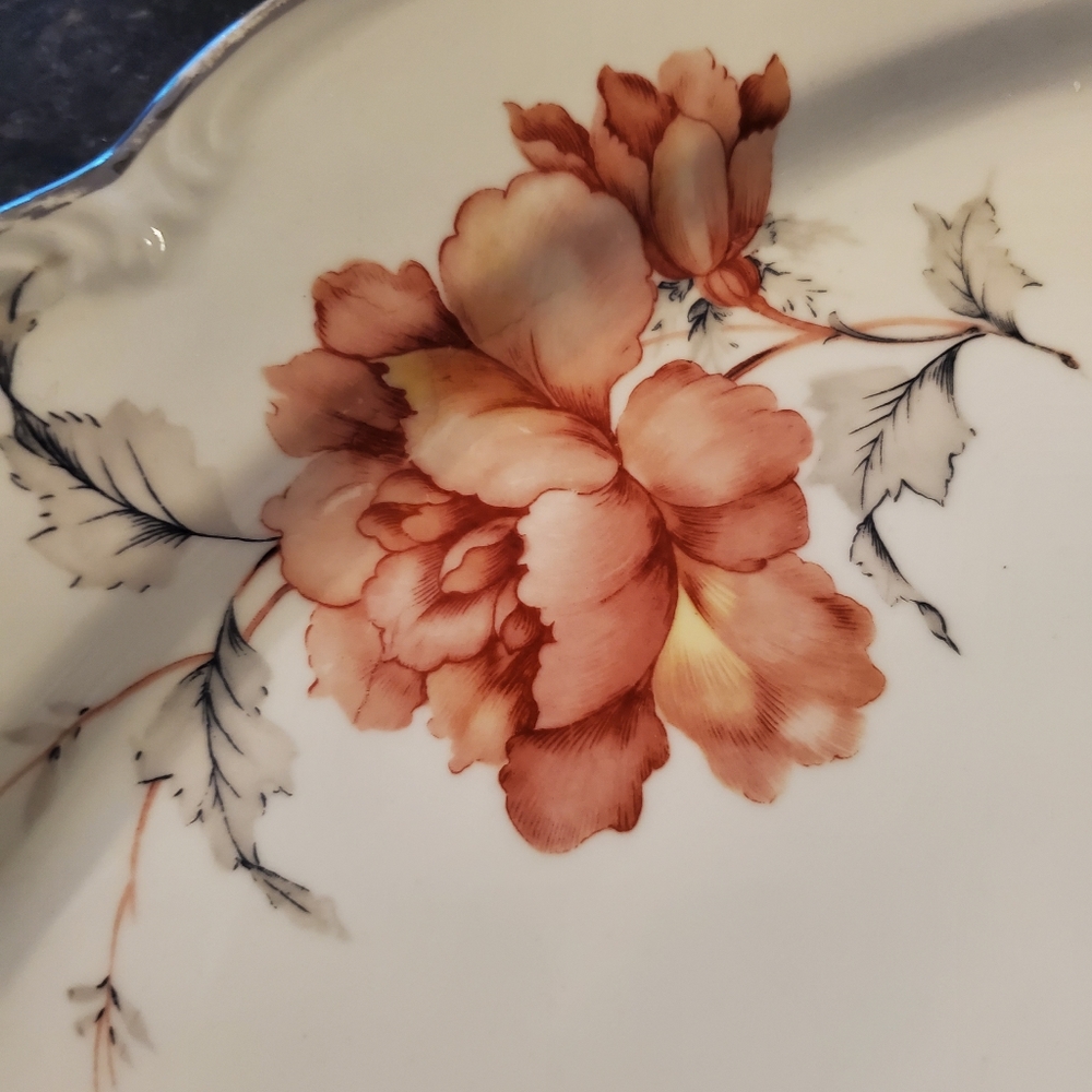 Vintage Edelstein Bavaria Carmen 15" oval china platter pink and grey floral - Picture 2 of 8